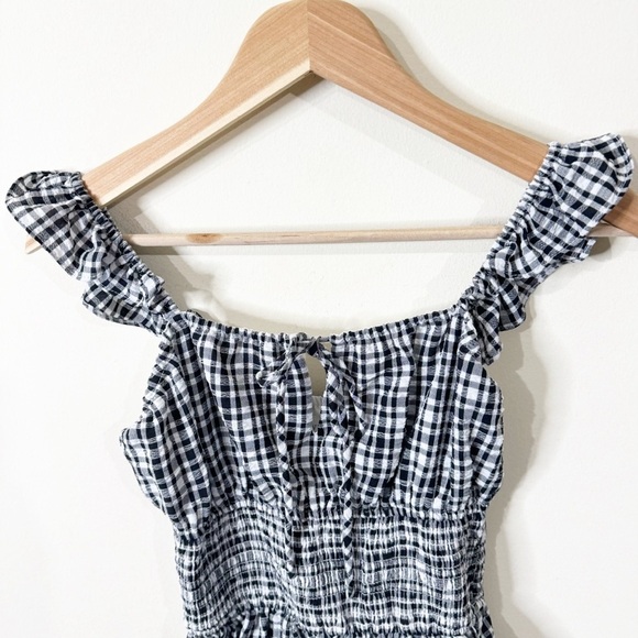 WAYF Black & White Plaid Checkered Ruffle Straps Smocked Peplum Top Size XS - Picture 3 of 6